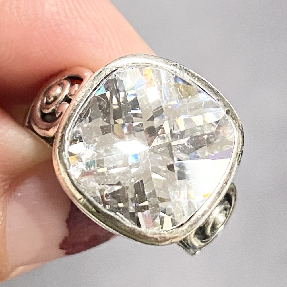 925 Chunky CZ Cocktail Ring Sterling Silver Wide Band Sz 6.5